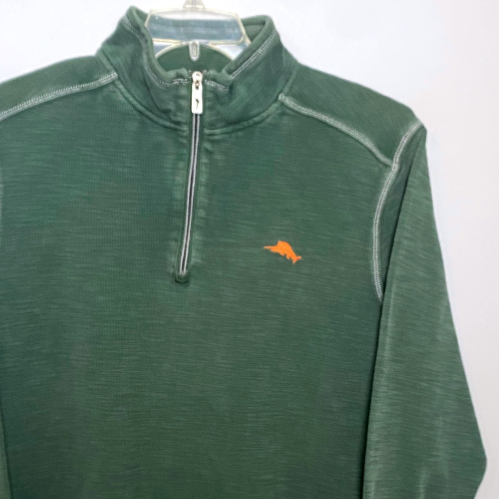 Tommy Bahama Mens Green 1/4 Quarter Zip Pullover Sweater Size Large
